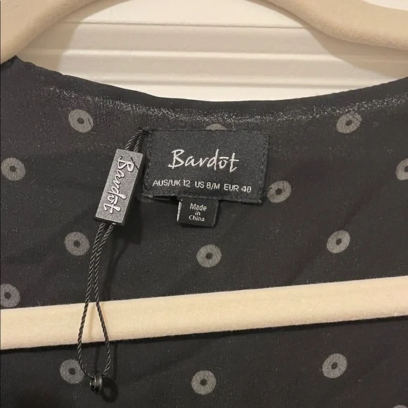 NWOT! Bardot Black Long Sleeve Polka Dot Dress, Size Medium - Picture 2 of 5